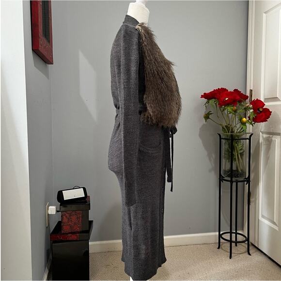 NEW Ann Taylor Wool Faux Fur Longline Belted Button Maxi Cardigan Sz XS NWT - Picture 12 of 16